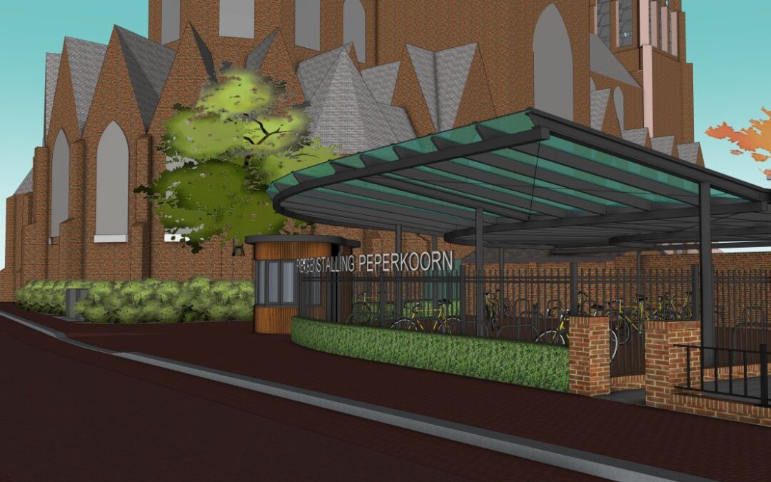 Tijdelijke fietsenstalling bij het Titus Brandsmalyceum