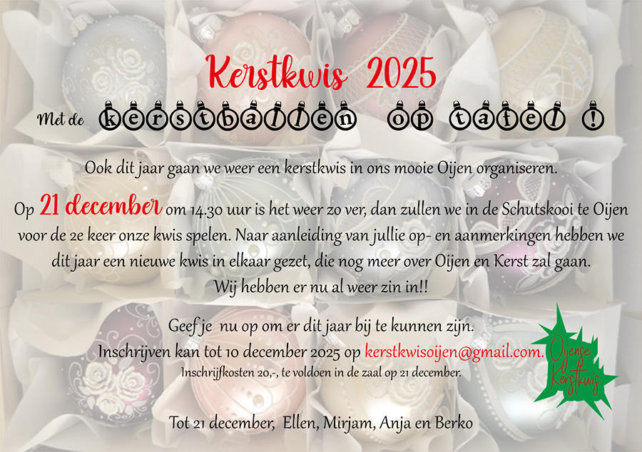 Oijense Kerstkwis 2025, met de kerstballen op tafel!
